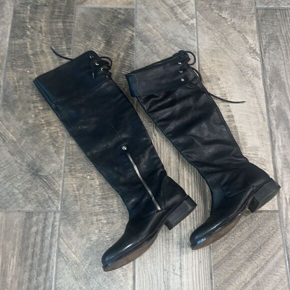 Vince Camuto tall lace up in back black leather boots - Picture 1 of 5